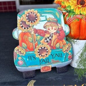 Fall Themed Decorative Sign with Scarecrow and Sunflowers Metal Stake